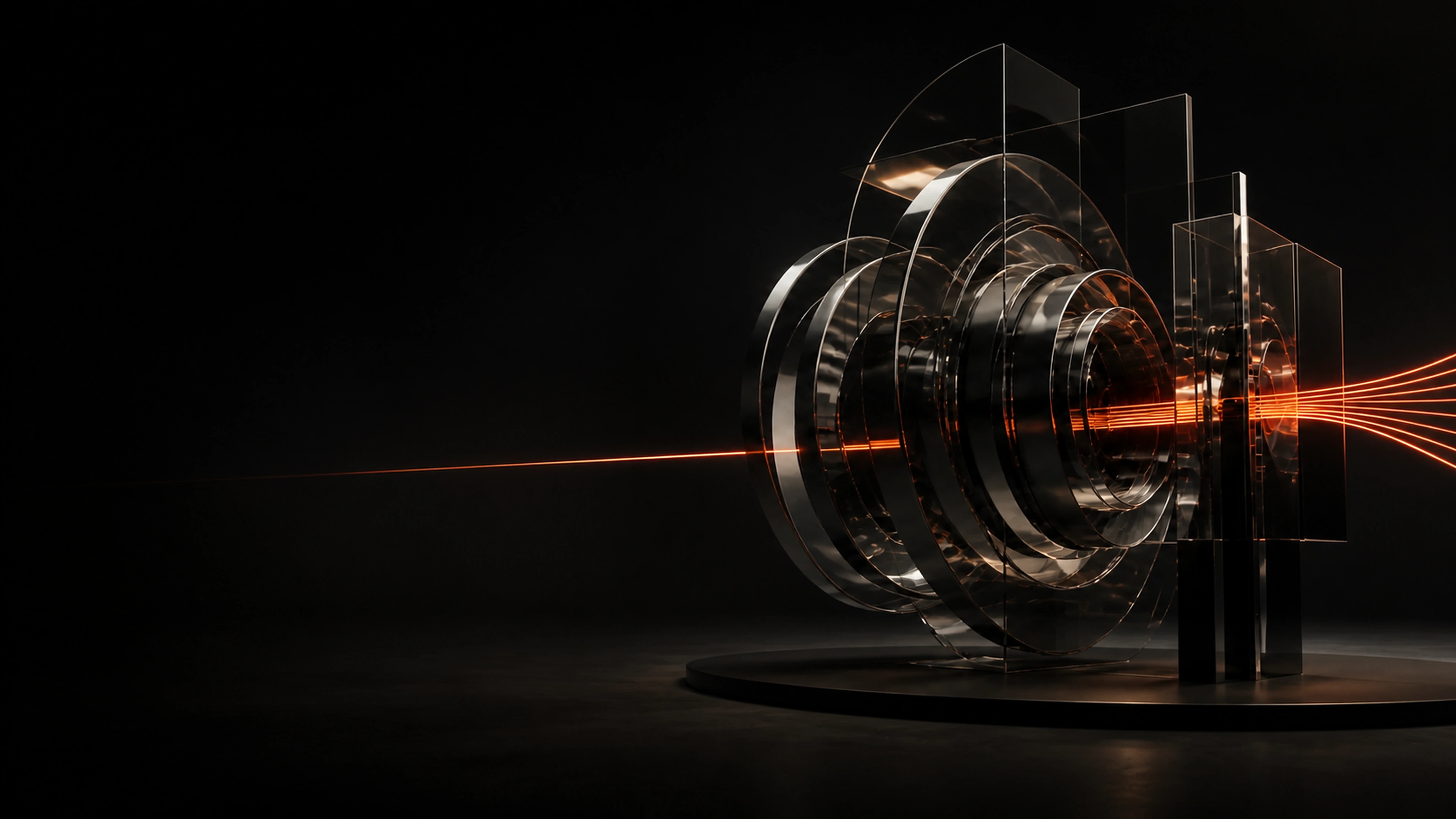 Glass AI core with orange light flowing through it